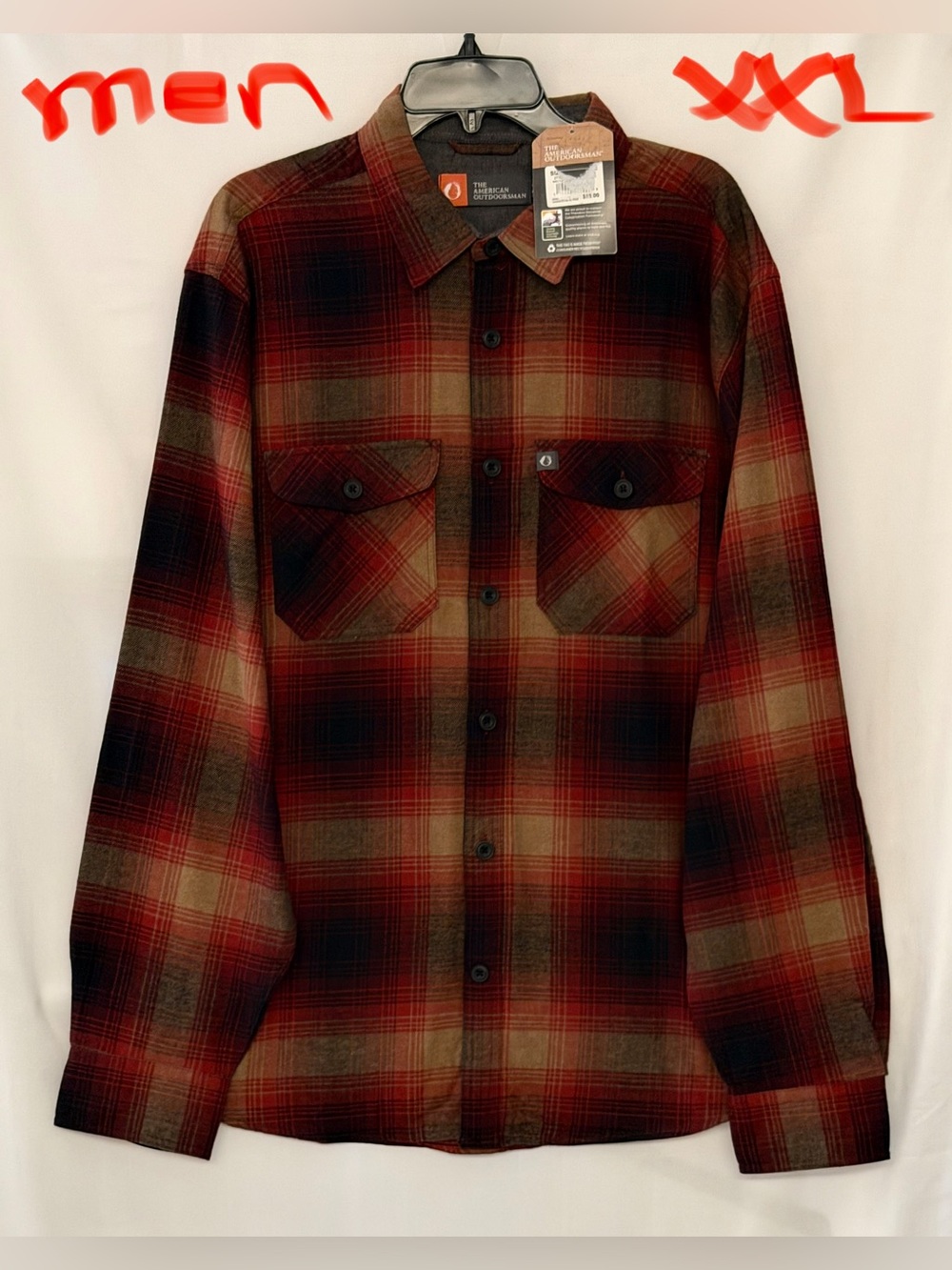 Men's Plaid Button-Down Shirt - Red & Brown